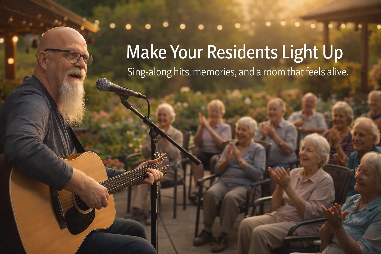 Phillip Rogers performing live acoustic music for senior community residents