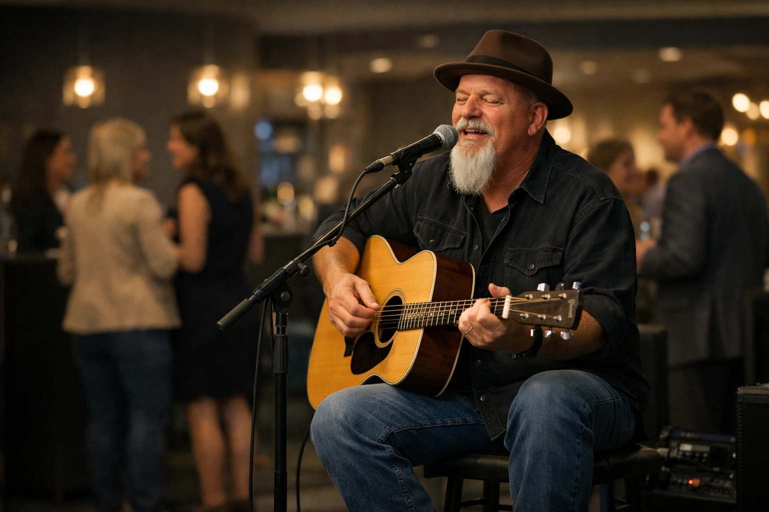 Corporate client appreciation entertainment with live acoustic vocals and guitar by Phillip Rogers for relationship focused business events and hospitality gatherings