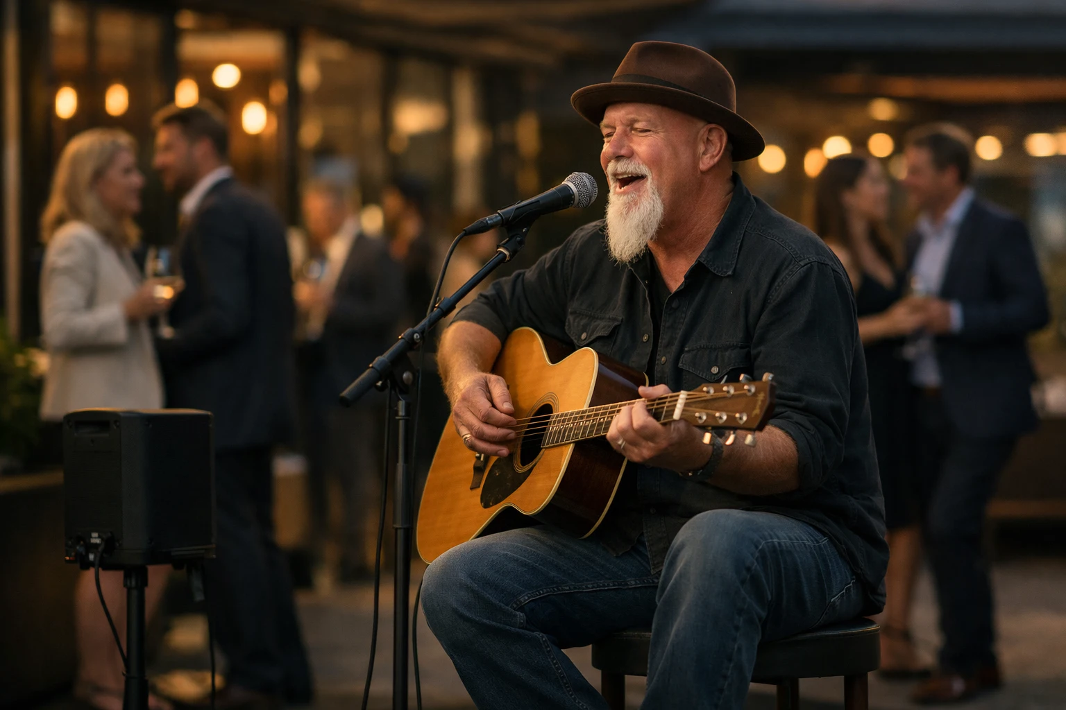 Corporate cocktail hour entertainment with live acoustic vocals and guitar by Phillip Rogers for networking receptions and professional events