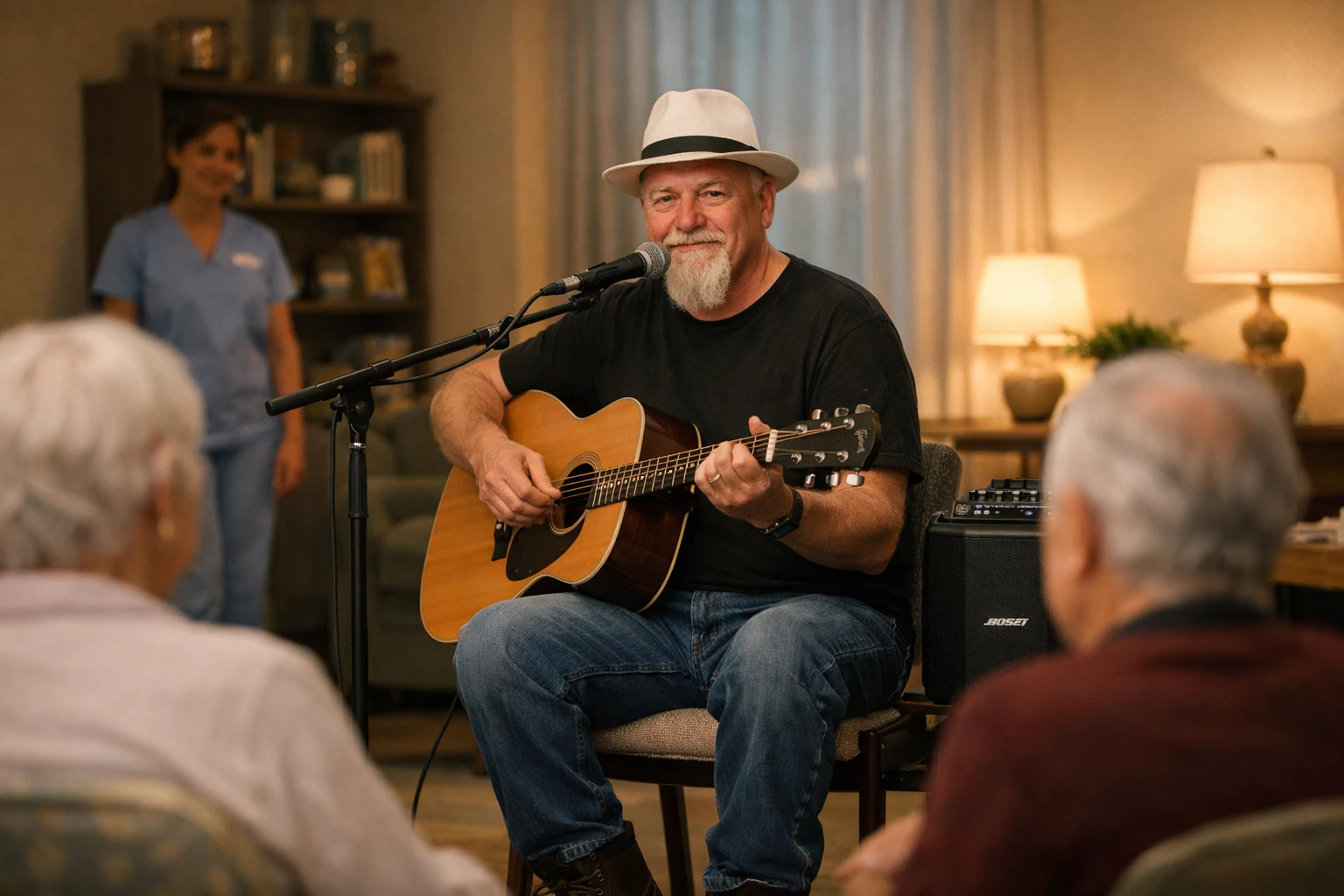 memory care entertainment live vocalist-first acoustic performance Phillip Rogers familiar music for memory care residents