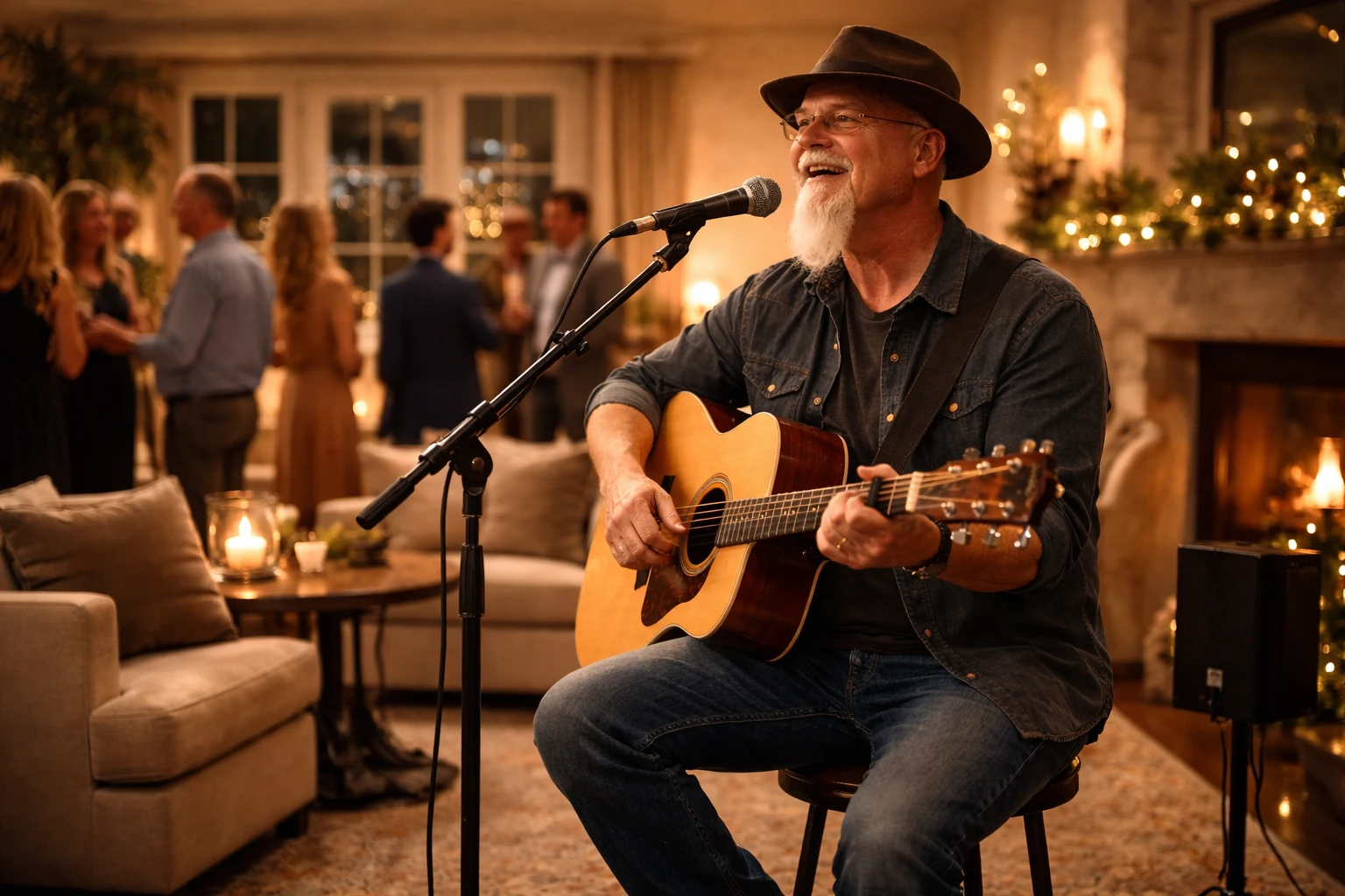 Private party entertainment with live acoustic vocals and guitar by Phillip Rogers for a warm private hosted event