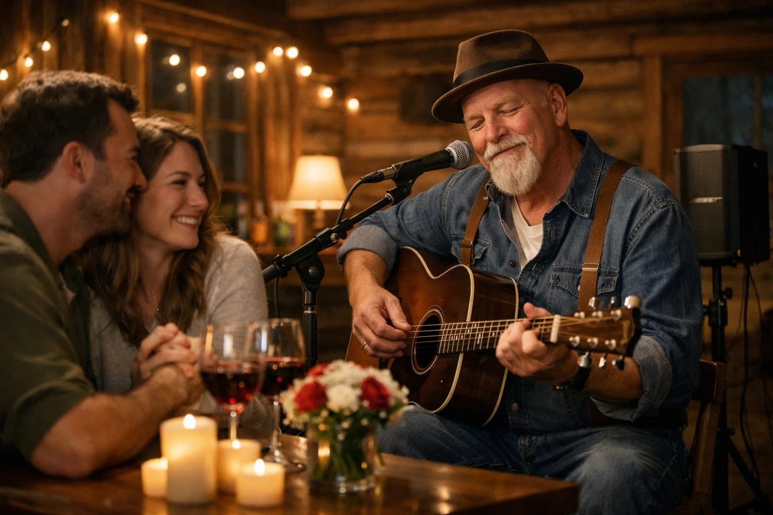 romantic cabin surprise music with live acoustic guitar and vocals in a North Georgia vacation rental