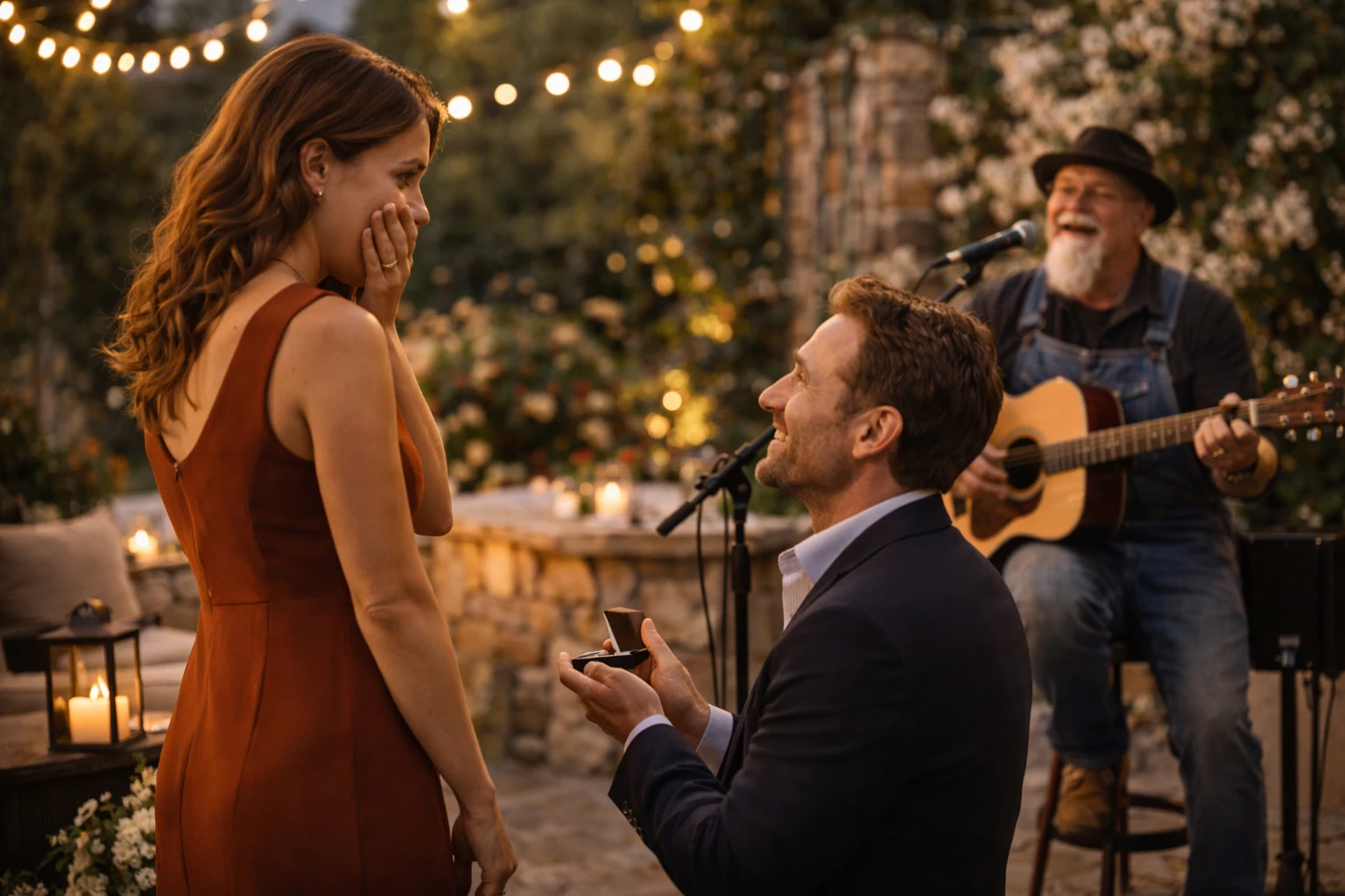 Surprise proposal music with Phillip Rogers performing voice-forward romantic live music during an emotionally timed proposal moment