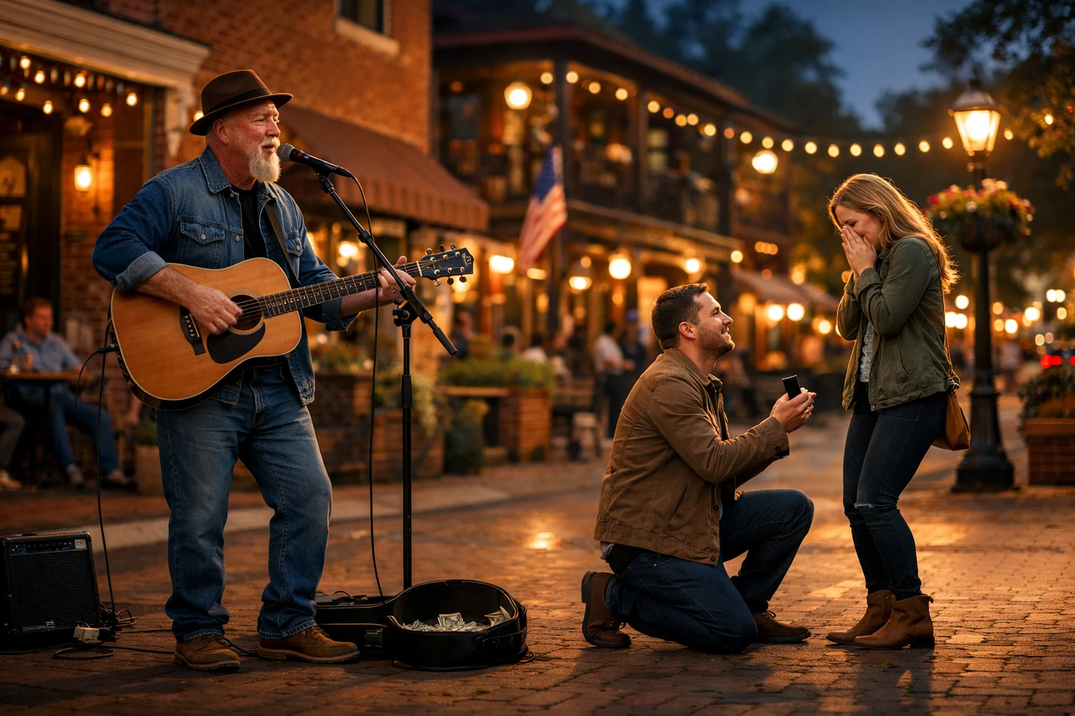 Marriage proposal music in Dahlonega with Phillip Rogers performing voice-forward romantic live music during an emotionally timed North Georgia proposal moment