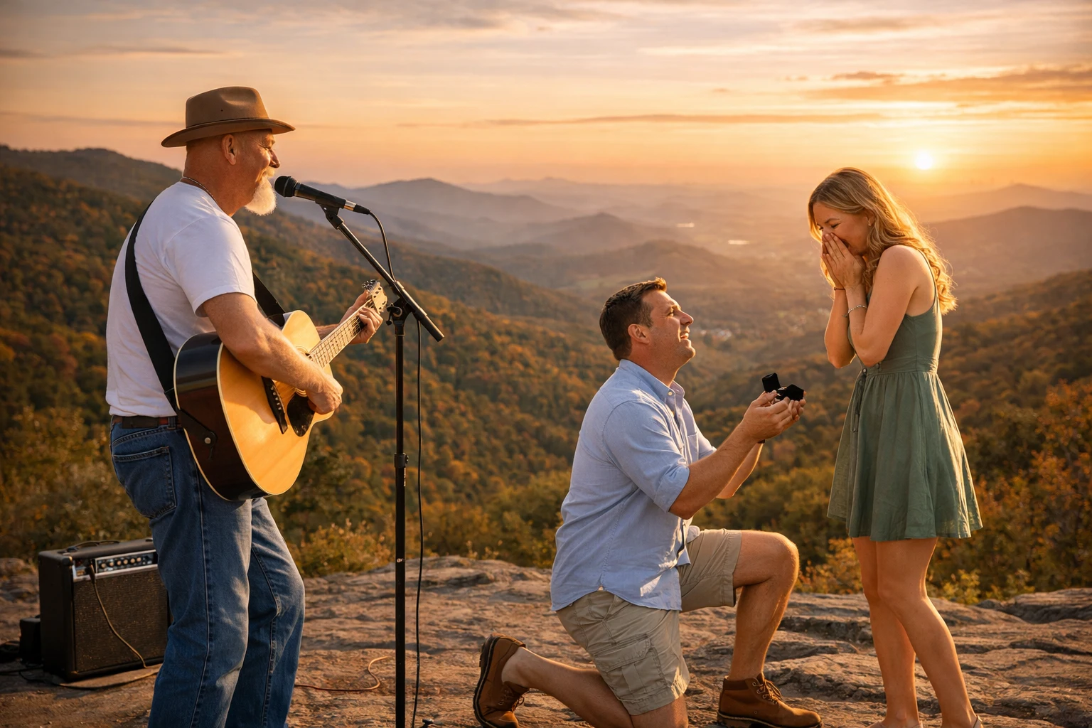 Mountain marriage proposal music in North Georgia with live acoustic performance by Phillip Rogers overlooking scenic mountains