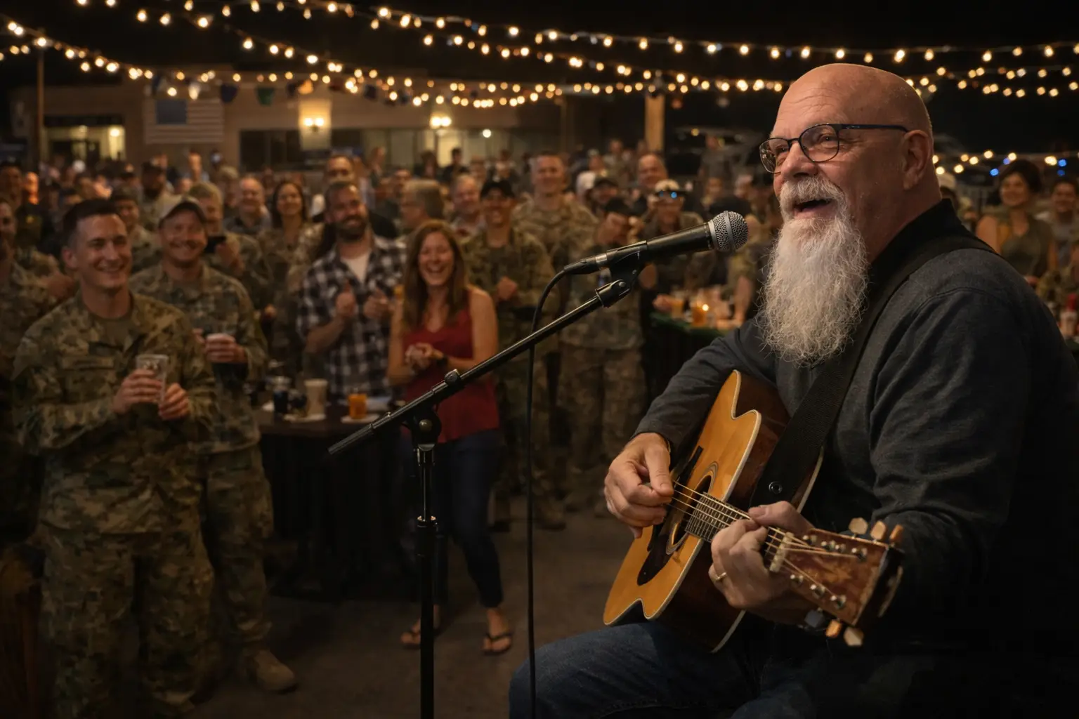 military base party music live acoustic performance Phillip Rogers troop gathering setting
