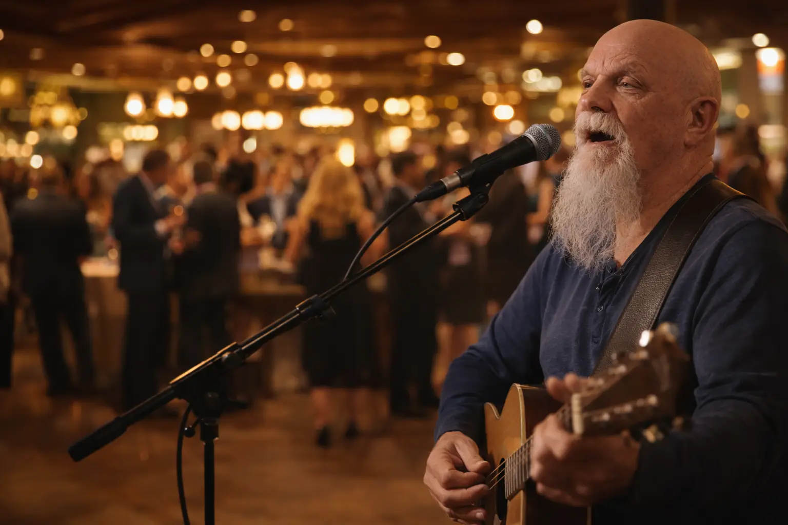 Corporate reception entertainment with live acoustic music by Phillip Rogers performing vocals and guitar for a corporate networking event