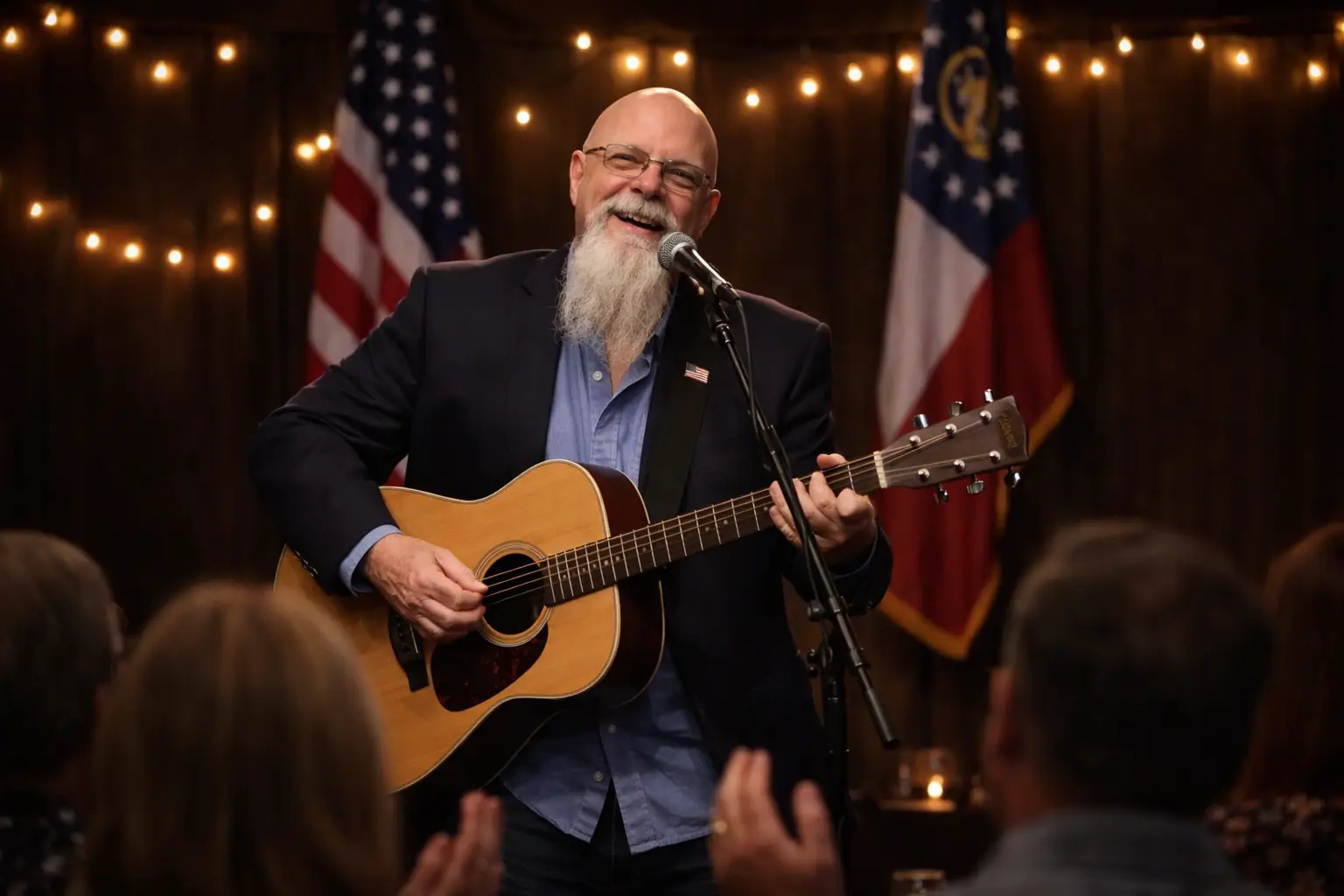 Patriotic nonprofit fundraiser entertainment in Georgia with Phillip Rogers performing live vocals and acoustic guitar at a donor banquet
