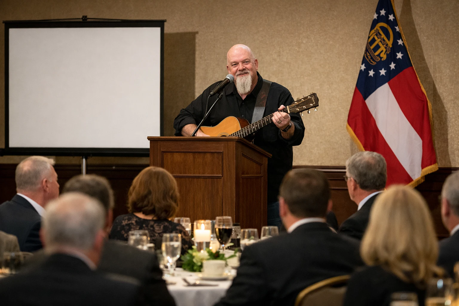 Political banquet entertainment in Georgia with Phillip Rogers performing live vocals and acoustic guitar during a formal banquet program