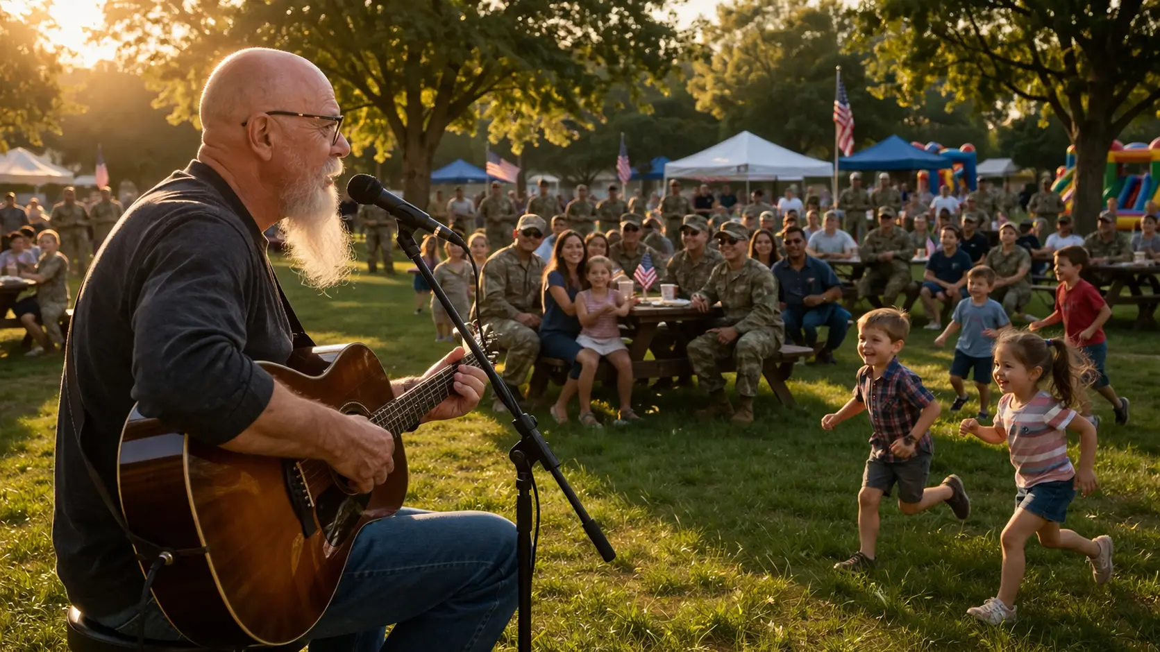 military family day entertainment with Phillip Rogers performing live acoustic music for a family-friendly military base event