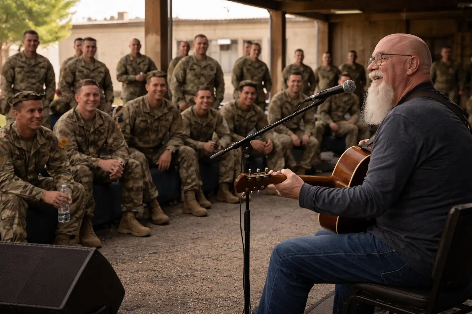 military troop event music live acoustic performance Phillip Rogers group gathering setting