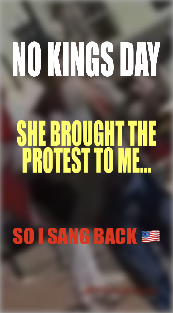 Phillip Rogers responding in song during a No Kings Day street protest