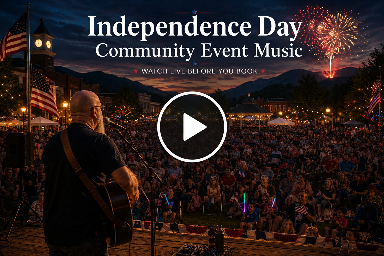 Independence Day community event music with Phillip Rogers performing live acoustic patriotic music for a Fourth of July civic celebration in North Georgia