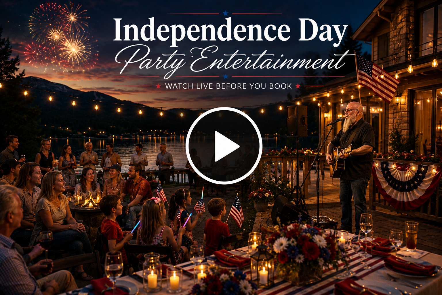 Independence Day party entertainment in North Georgia with Phillip Rogers performing live acoustic patriotic music at a private Fourth of July celebration